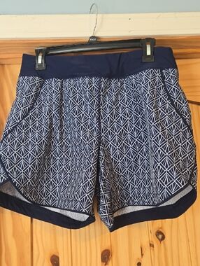 Lands' End Navy and White Geometric Swim Shorts